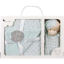Interbaby Bear Κουβέρτα Αγκαλιάς Βελουτέ + Πανάκι Παρηγοριάς 80x110 Πράσινη Mint