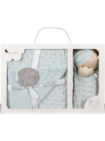 Interbaby Bear Κουβέρτα Αγκαλιάς Βελουτέ + Πανάκι Παρηγοριάς 80x110 Πράσινη Mint