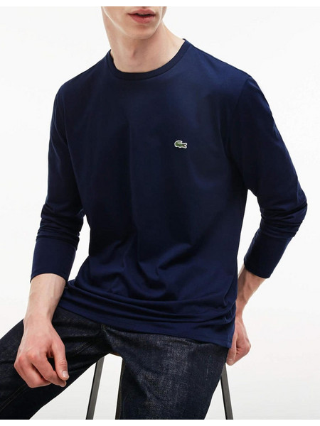 Lacoste Ανδρικό Μακρυμάνικο T-Shirt 100% Pima Βαμβάκι Regular Fit με Κεντημένο Logo, σε χρώμα Σκούρο Μπλε