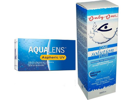 Amvis Aqualens Aspheric 6τμχ UV Μηνιαίοι φακοί + Υγρό Φακών 360ml