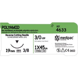 Xειρουργικό Ράμμα Polyamid 3/0 με Βελόνα 19mm Τριγωνική 3/8 του Κύκλου Κόπτουσα Μήκους 45cm
