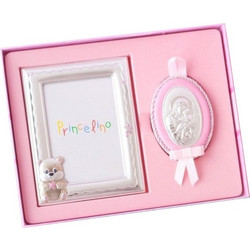 Princelino Ασημένια Κορνίζα 6cm x 9cm Και Παναγίτσα Ροζ MA/S139-2R