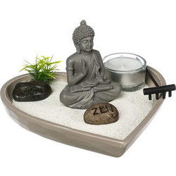 Επιτραπέζιο ξύλινο Zen Garden με Βούδα και άμμο, Βάση σε σχήμα Καρδιάς, 16.5x16x8.5 cm Μπεζ - Aria Trade