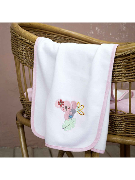 Nima Home Sweetland Coala Κουβέρτα Κούνιας Βελουτέ 110x140 Λευκή Ροζ