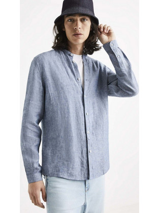 Celio Ανδρικό Πουκάμισο Μακρυμάνικο Λινό Ratamao Blue/Grey