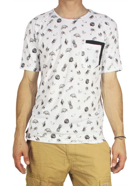Ανδρικό double pocket all over print T-shirt λευκό s16083-wh