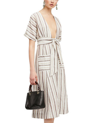 Free People Monday Midi Καλοκαιρινό Καθημερινό Φόρεμα Μπεζ OB800743