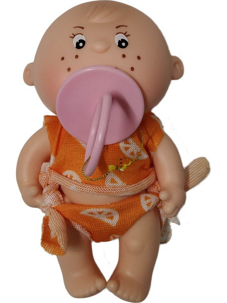 Κουκλάκι μωράκι Mini Gorditos 12εκ με πορτοκαλί ένδυμα και ροζ πιπίλα (170)