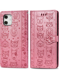 Θήκη Wallet iPhone 12 mini 5.4 - Cat and Dog Pink