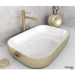 Olympia Metamorfosis 42600 Επικαθήμενος Νιπτήρας Μπάνιου Πορσελάνης 60x42cm Λευκός Χρυσός 60114