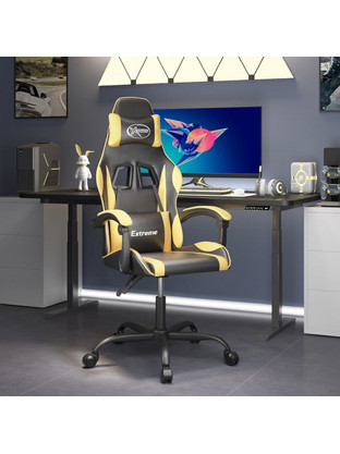 vidaXL Καρέκλα Gaming Δερματίνης Μαύρη Χρυσή 349569