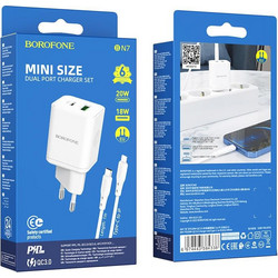 Borofone BN7 Φορτιστής με Καλώδιο Lightning με Θύρα USB-A & Θύρα USB-C 20W Quick Charge 3.0 & Power Delivery White