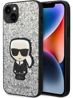 Karl Lagerfeld Glitter Flakes Ikonik Back Cover Silver (iPhone 14 Plus)