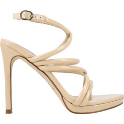 Nine West LEXY3 Γυναικεία Πέδιλα Λουστρίνι Μπεζ με Λεπτό Ψηλό Τακούνι