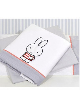 Miffy des.65 Σετ Βρεφικά Σεντόνια Λίκνου Βαμβακερά 80x110 White/Grey