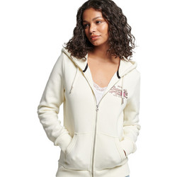 Superdry Vintage Logo Γυναικεία Ζακέτα Φούτερ Μακριά με Κουκούλα και Φερμουάρ Λευκή W2011637A-5EW