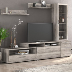 Σύνθετο Σαλονιού Νο 28 (225x45x48) 2 Βιτρίνες 45x30x120εκ. Ράφι Τοίχου 90x12x20εκ. Με Επιλογές Χρωμάτω - Σταχτί-Staxti