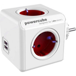 Πολύπριζο Powercube Original 4 Θέσεων & 2 Usb 1202RD/DEOUPC Red Allocacoc