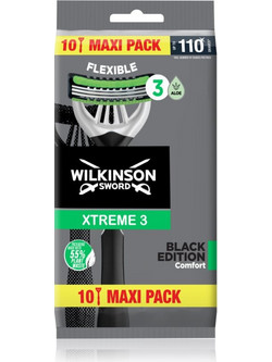 Wilkinson Sword Xtreme 3 Black Edition Ξυραφάκι μιας Χρήσης με 3 Λεπίδες & Λιπαντική Ταινία 10τμχ