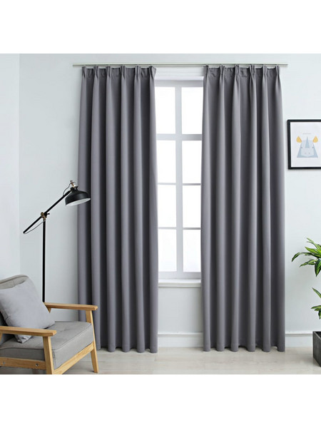 vidaXL Σετ Κουρτίνες Συσκότισης με Γάντζους 140x225 2τμχ Γκρι 134431