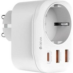 Μονόπριζο Devia WW09-F-Pd Auto Power 1AC & 3 Θύρες Usb (2x Usb A, 1x Usb C) Pd Qc 20W Smart Λευκό