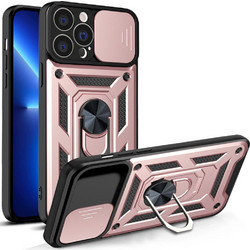 Hybrid Armor Camshield case for iPhone 13 Pro armored case with camera cover pink