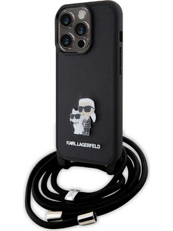 Karl Lagerfeld Crossbody K+C Metal Pin Saffiano Back Cover Black (iPhone 15 Pro)