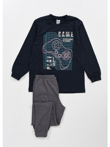 Pretty Baby Play Παιδική Πιτζάμα Βαμβακερή Χειμωνιάτικη Navy Μπλε Ανθρακί 63881