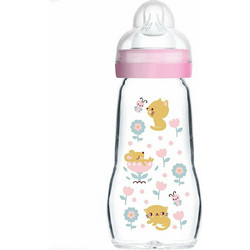 Mam Feel Good Γυάλινο Μπιμπερό με Θηλή Σιλικόνης 2m+ Cats Pink 260ml