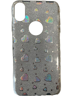 Back Cover Σιλικόνης Ασημί Glitter με Σχέδιο Hearts (iPhone XS MAX)