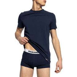 DSQUARED2 T-SHIRT ΜΠΛΕ ΚΟΝΤΟΜΑΝΙΚΟ ΣΕΤ 2 ΤΕΜΑΧΙΩΝ ΜΕ ΤΟ LOGO ΤΟΥ ΟΙΚΟΥ ΣΤΟ ΜΑΝΙΚΙ ΚΑΙ ΣΤΟ ΤΕΛΕΙΩΜΑ ΚΑΝΟΝΙΚΗ ΓΡΑΜΜΗ