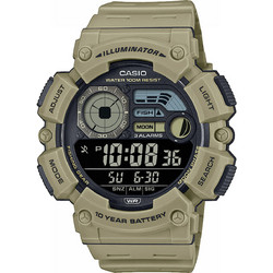Casio Ψηφιακό Ανδρικό Ρολόι Χρονογράφος με Μπεζ Καουτσούκ Λουράκι WS-1500H-5BVEF