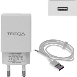 Treqa CS-232 Φορτιστής με Καλώδιο USB-C με Θύρα USB-A Quick Charge 3.0 White