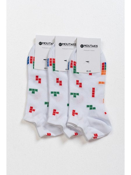 Κοντές κάλτσες MOUTAKIS TETRIS 3 Pack Λευκό - Λευκό