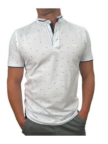 Side Effect M-S4223-XP-23 Mao Πικέ Ανδρικό T-Shirt σε Λευκό χρώμα με Μικροσχέδιο
