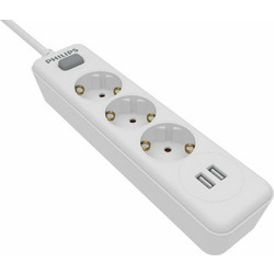 Philips Πολύπριζο 3 Θέσεων με 2xUSB-A 2.4A Λευκό SPN3032W/GRS