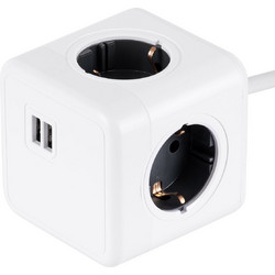 TRAVEL PowerCube PRO Certified 79639 Πολύπριζο 6 Θέσεων με 1.5m Kαλώδιο - 4 Πρίζες Ασφαλείας Childproof EU Schuko AC 220-240V & 2 Πρίζες USB Max 2.1A/DC 5V Μ7.5 x Π7.5 x Υ7.5 - Λευκό με Γκρι - Max Loa