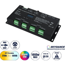71451 D12A SKYDANCE DC DMX & RDM Dimmer High Speed Controller / Decoder / Master 12 Καναλιών DC 12-24V 12 x 5A 120W - Max 60.5A 1440W - IP20 Μ25 x Π11.5 x Υ4cm