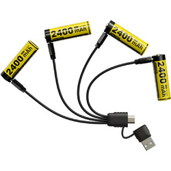 Μπαταρία Nitecore NH2400 4 Τεμάχια με 1 x Θύρα Type-C Επαναφορτιζόμενη Li-ion ΑΑ 2.400mAh 1.5V & 1 x Καλώδιο USB-A / Type-C σε 4 x Type-C (6952506497058)
