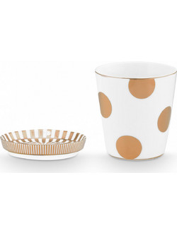 PIP STUDIO ΣΕΤ/2 ΠΟΡΣΕΛΑΝΙΝΗ ΚΟΥΠΑ 230ml & ΣΟΥΒΕΡ 9cm ΛΕΥΚΟ & ΧΡΥΣΟ