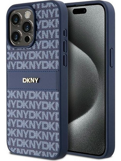 DKNY Leather Mono Stripe & Metal Logo case for iPhone 15 Pro Max - blue