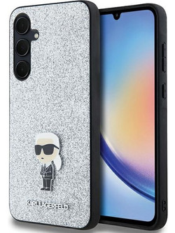 Karl Lagerfeld Fixed Glitter Ikonik Logo Metal Pin case for Samsung Galaxy A35 - silver