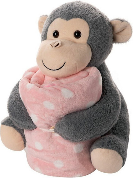Silk Fashion Monkey Κουβέρτα Αγκαλιάς Βελουτέ με Λούτρινο 80x120 Ροζ