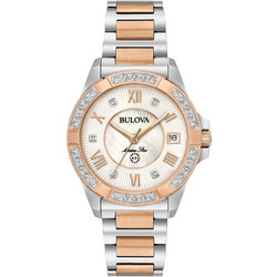 Bulova Diamond Γυναικείο Ρολόι με Ασημί Ροζ Χρυσό Μεταλλικό Μπρασελέ 98R234