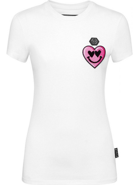 PHILIPP PLEIN T-SHIRT SEXY PURE SS PATCHES ΜΕΤΑΛΛΙΚΟ LOGO ΛΕΥΚΟ