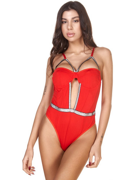 Κορμάκι με cut-outs και lurex λεπτομέρειες - Κόκκινο