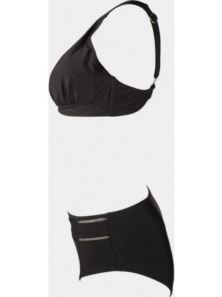 Μαύρο γυναικείο σετ μαγιό με τοπ τύπου bralette και ψηλόμεσο σλιπ CL85991-1-Μαύρο