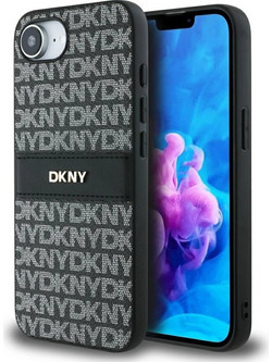 DKNY Repeat Texture Pattern with Tonal Stripe case for iPhone 16e - black