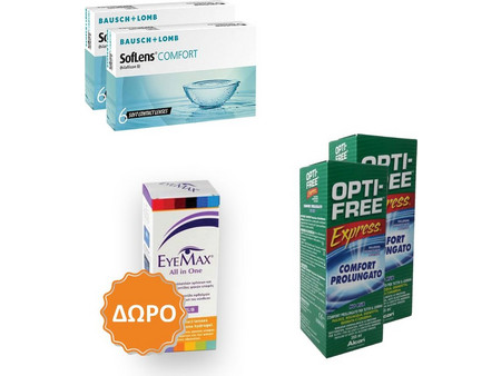 Bausch & Lomb Μηνιαίοι Φακοί Επαφής 12τμχ + 2 Υγρά Optifree 355ml+ 355ml + 1 Υγρό Eyemax All in One 360ml