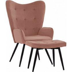 HomeMarkt Μπερζέρα με Υποπόδιο Βελούδινη Ροζ Crawley HM8918.02